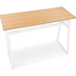 ALTEREGO Table de bar haute 'NIKI' en bois finition naturelle et pied en métal blanc Online