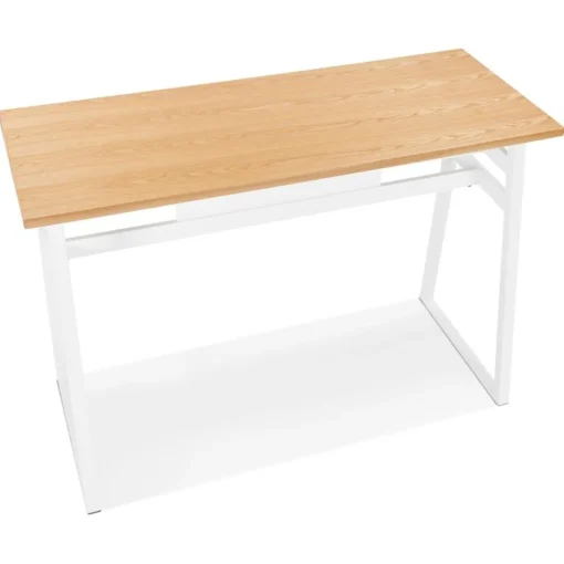 ALTEREGO Table de bar haute 'NIKI' en bois finition naturelle et pied en métal blanc Online