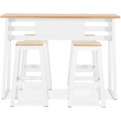 ALTEREGO Table de bar haute 'NIKI' en bois finition naturelle et pied en métal blanc Online