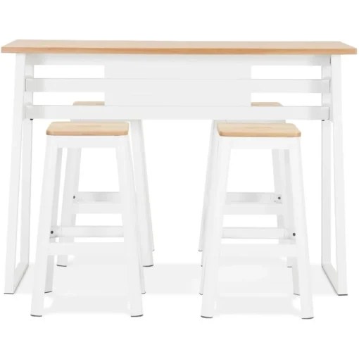 ALTEREGO Table de bar haute 'NIKI' en bois finition naturelle et pied en métal blanc Online