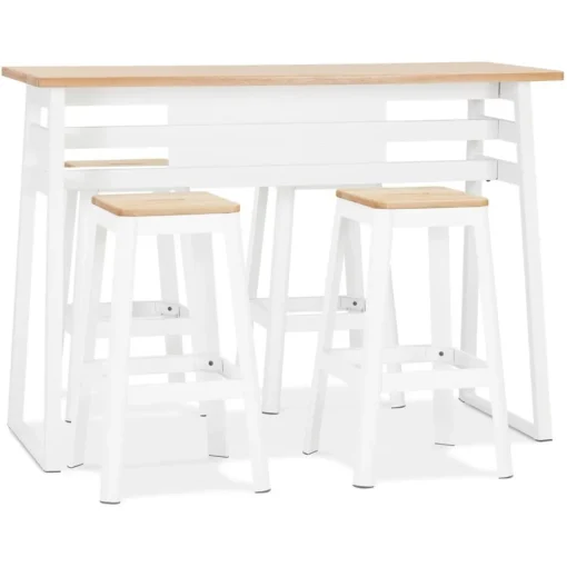ALTEREGO Table de bar haute 'NIKI' en bois finition naturelle et pied en métal blanc Online