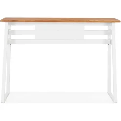 ALTEREGO Table de bar haute 'NIKI' en bois massif et pied en métal blanc Hot