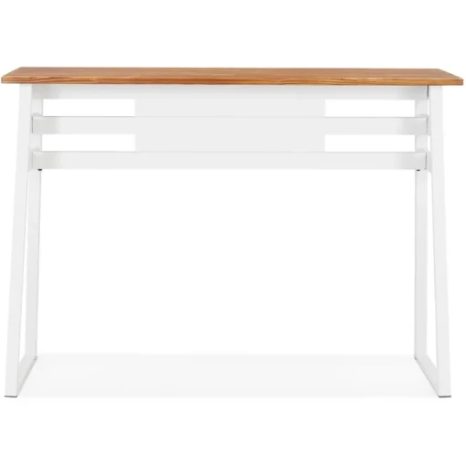 ALTEREGO Table de bar haute 'NIKI' en bois massif et pied en métal blanc Hot