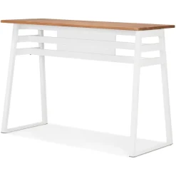 ALTEREGO Table de bar haute 'NIKI' en bois massif et pied en métal blanc Hot
