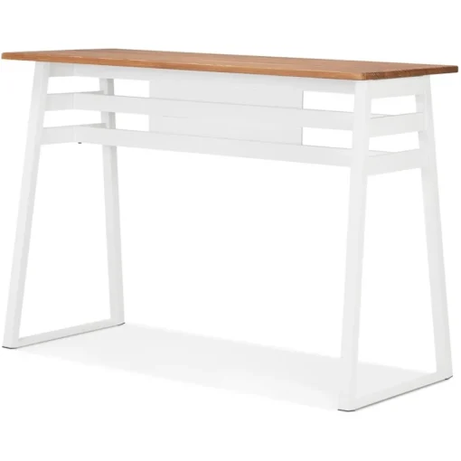 ALTEREGO Table de bar haute 'NIKI' en bois massif et pied en métal blanc Hot
