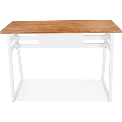ALTEREGO Table de bar haute 'NIKI' en bois massif et pied en métal blanc Hot