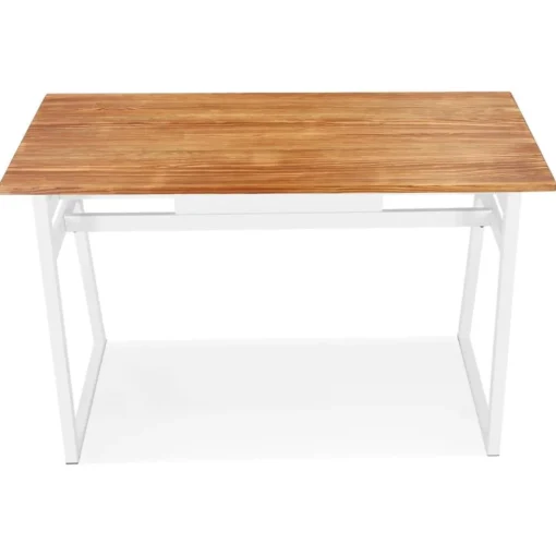 ALTEREGO Table de bar haute 'NIKI' en bois massif et pied en métal blanc Hot