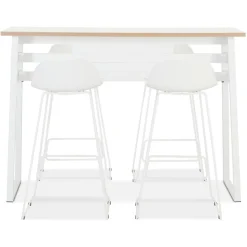 ALTEREGO Table de bar haute 'NIKI' en bois massif et pied en métal blanc Hot