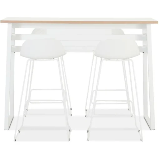 ALTEREGO Table de bar haute 'NIKI' en bois massif et pied en métal blanc Hot