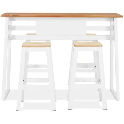 ALTEREGO Table de bar haute 'NIKI' en bois massif et pied en métal blanc Hot