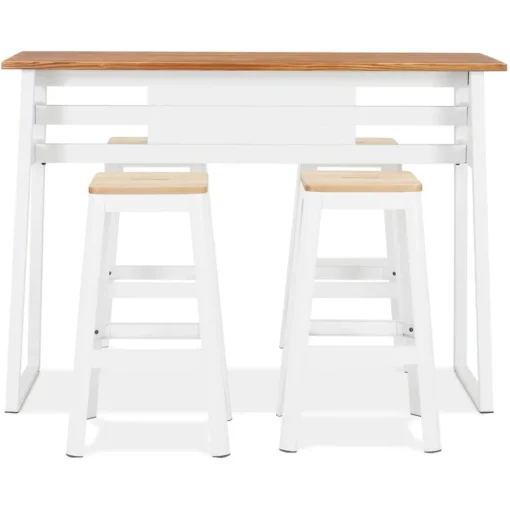 ALTEREGO Table de bar haute 'NIKI' en bois massif et pied en métal blanc Hot