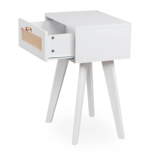 3S. x Home Table de chevet 1 tiroir avec cannage Dalgora Blanc Clearance