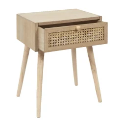 3S. x Home Table de Chevet CANNAGE 1 Tiroir Bois Marron Outlet