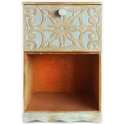 3S. x Home Table de chevet style oriental bois sculpté 1 porte Monbolyto Bois Gris Outlet