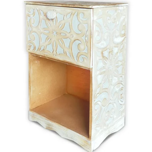 3S. x Home Table de chevet style oriental bois sculpté 1 porte Monbolyto Bois Gris Outlet
