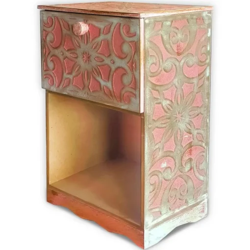 3S. x Home Table de chevet style oriental bois sculpté 1 porte Monbolyto Bois Rose Hot