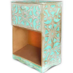 3S. x Home Table de chevet style oriental bois sculpté 1 porte Monbolyto Bois Vert Sale