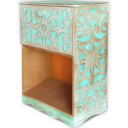 3S. x Home Table de chevet style oriental bois sculpté 1 porte Monbolyto Bois Vert Sale