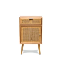 3S. x Home Table de chevet/appoint scandinave en bois et Cannage Rotin Marron New
