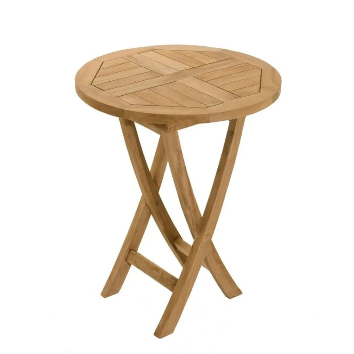 Macabane Table de jardin 2 personnes, ronde pliante 60 x 60 cm en bois Teck Outlet