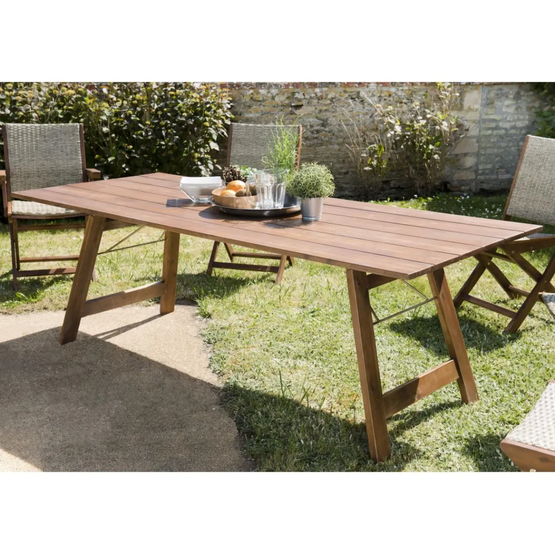 Macabane Table de jardin 6/8 personnes rectangulaire pliante 220x90 cm en bois Acacia Discount