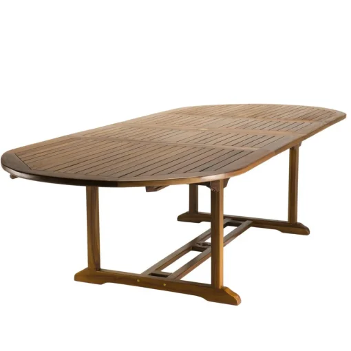 Macabane Table de jardin HANNA 10/12 personnes - ovale double extension 200/300 x 120 cm en bois teck huilé Discount