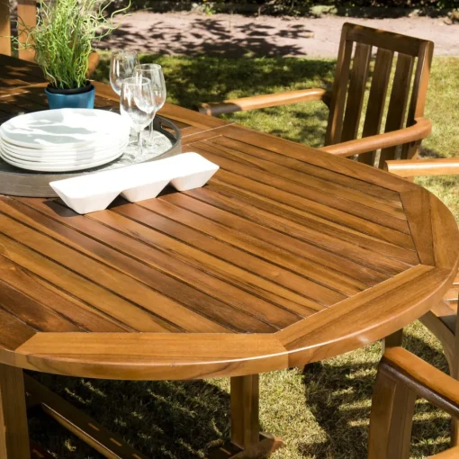Macabane Table de jardin HANNA 10/12 personnes - ovale double extension 200/300 x 120 cm en bois teck huilé Discount