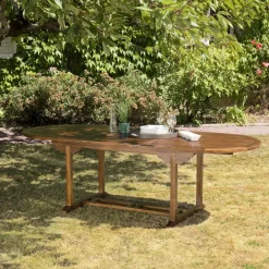 Macabane Table de jardin HANNA 8/10 personnes - Table ovale extensible 180/240 x 100 cm en bois teck huilé Hot