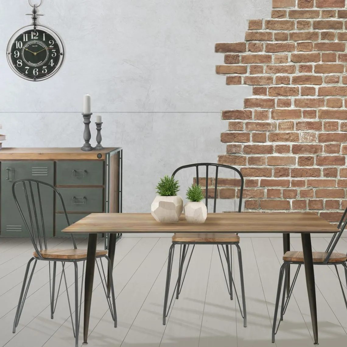 3S. x Home Table de Repas Imitation Bois 115X75X75cm Hot