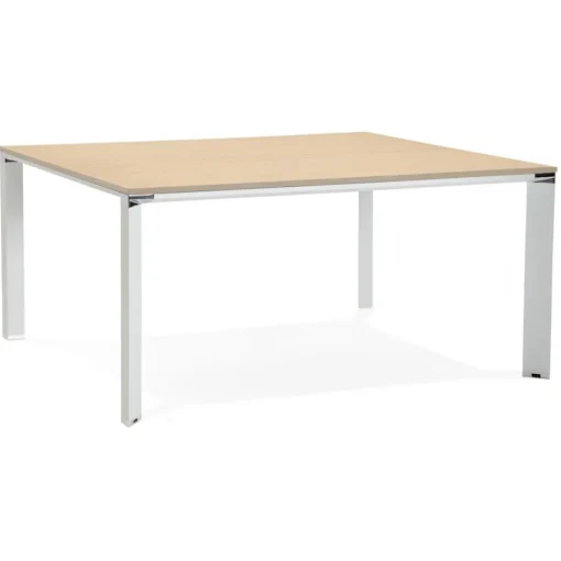 ALTEREGO Table de réunion ou bureau bench en bois finition naturelle et métal blanc New