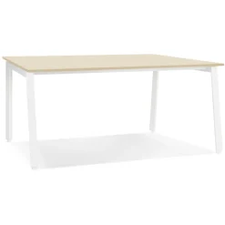 ALTEREGO Table de réunion ou bureau bench 'AMADEUS SQUARE' en bois finition naturelle et métal blanc Online