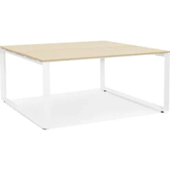 ALTEREGO Table de réunion ou bureau bench 'BAKUS SQUARE' en bois finition naturelle et métal blanc Online