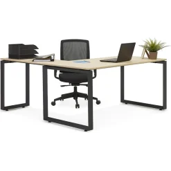 ALTEREGO Table de réunion ou bureau bench 'BAKUS SQUARE' en bois finition naturelle et métal blanc Online