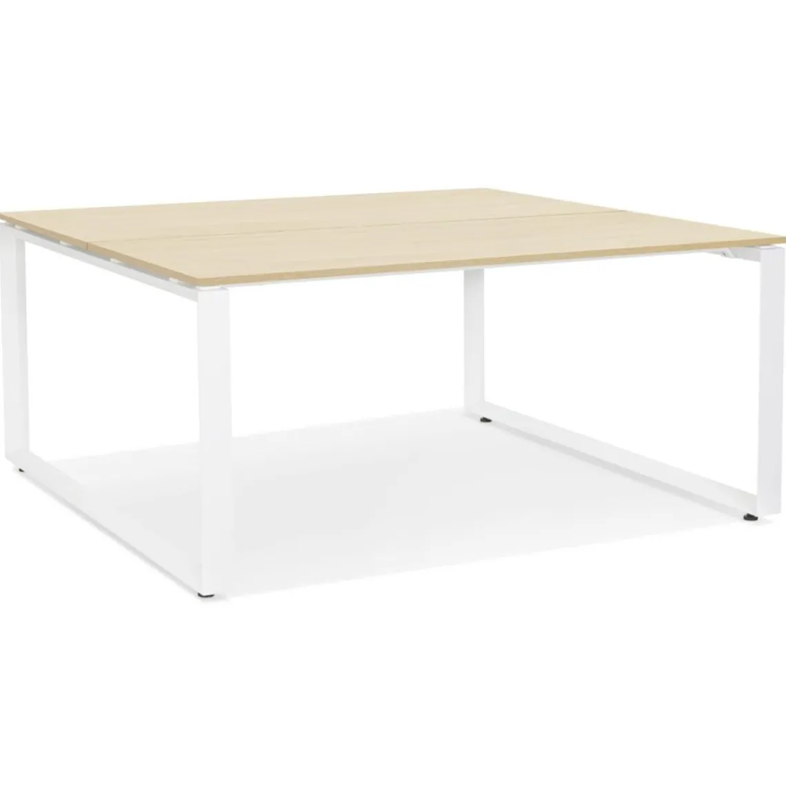 ALTEREGO Table de réunion ou bureau bench 'BAKUS SQUARE' en bois finition naturelle et métal blanc Sale