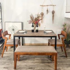 3S. x Home Table de salle à manger en métal noir et en bois Gris Beige Hot