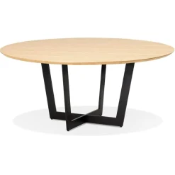 ALTEREGO Table de salle à manger ronde 'LULU' en bois finition naturelle et métal noir Hot
