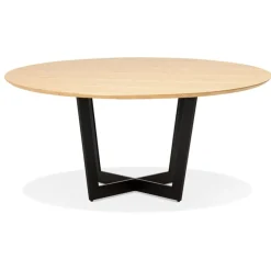 ALTEREGO Table de salle à manger ronde 'LULU' en bois finition naturelle et métal noir Hot