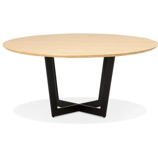 ALTEREGO Table de salle à manger ronde 'LULU' en bois finition naturelle et métal noir Hot