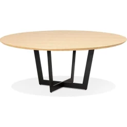 ALTEREGO Table de salle à manger ronde en bois finition naturelle et métal noir Outlet