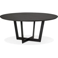 ALTEREGO Table de salle à manger ronde en bois et métal noir