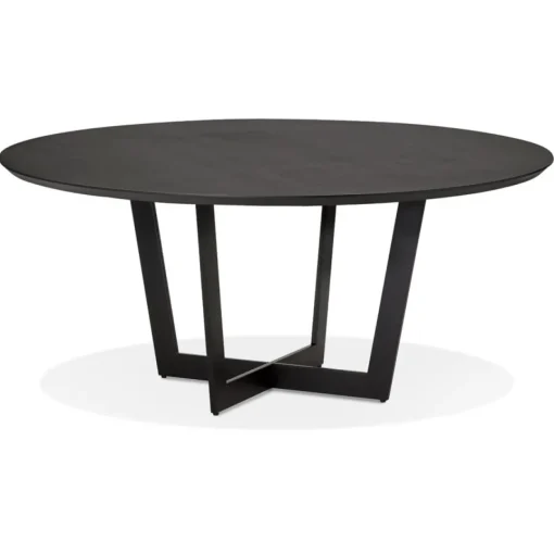 ALTEREGO Table de salle à manger ronde en bois et métal noir