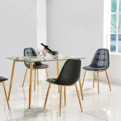 3S. x Home Table en Verre Pieds Métal Effet Bois 75X115cm Hot