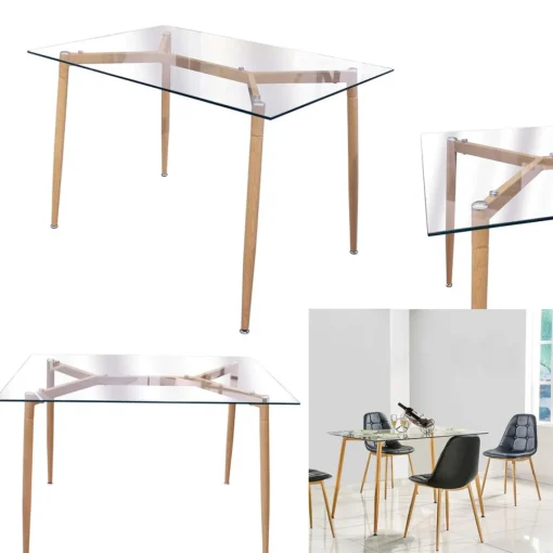 3S. x Home Table en Verre Pieds Métal Effet Bois 75X115cm Hot