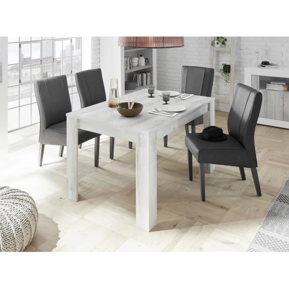 3S. x Home Table extensible 137cm URBINO blanc laqué et décor chene Sale