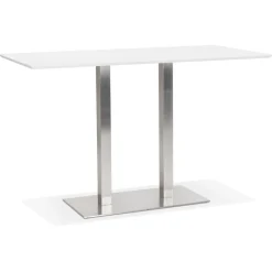 ALTEREGO Table haute design blanche avec pied en métal brossé Hot