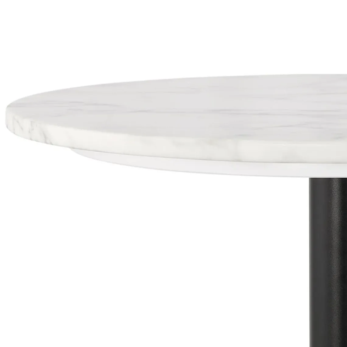 ALTEREGO Table haute ronde 'CORY ROUND' en pierre blanche effet marbre et métal noir