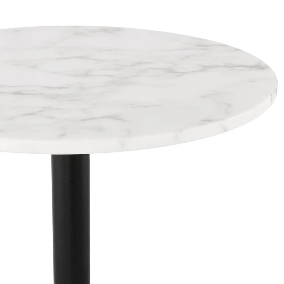 ALTEREGO Table haute ronde 'CORY ROUND' en pierre blanche effet marbre et métal noir