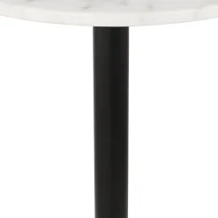 ALTEREGO Table haute ronde 'CORY ROUND' en pierre blanche effet marbre et métal noir