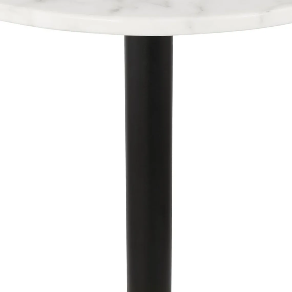 ALTEREGO Table haute ronde 'CORY ROUND' en pierre blanche effet marbre et métal noir