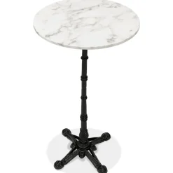 ALTEREGO Table haute ronde 'DOMY ROUND' style rustique en pierre blanche effet marbre